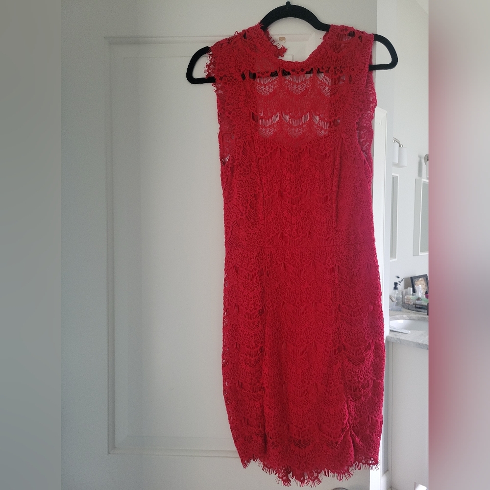 Free People Strapless Red Lace Dress